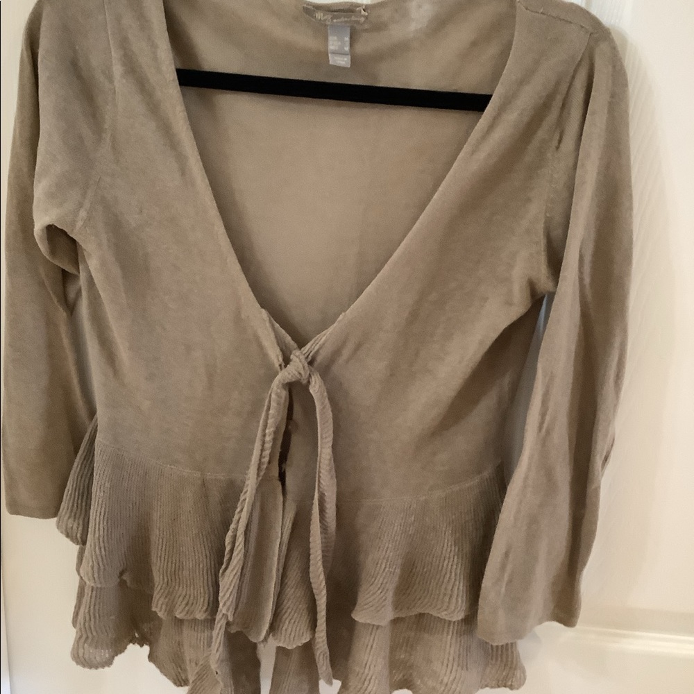MANGO Linen Taupe Cardigan